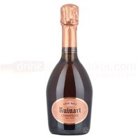 R de Ruinart Rose Champagne 375ml bottle with pink foil, dark glass, and elegant label.