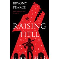 "Raising Hell book with red cover, black silhouette of a figure holding a weapon, and mystical symbols."
