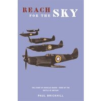 "Blue book cover with four vintage fighter planes and bold title 'Reach for the Sky' in red and white text"