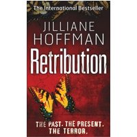 Red book cover titled "Retribution" by Jilliane Hoffman, features a yellow butterfly and the tagline "The Past. The Present. The Terror."