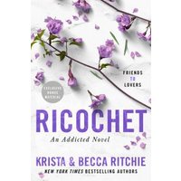 "Ricochet book cover with purple flowers, white background, and authors Krista & Becca Ritchie listed below the title"