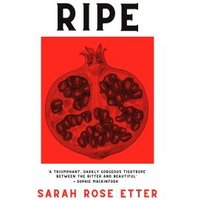 "Book cover for 'Ripe' featuring a red pomegranate illustration on a bright red background."