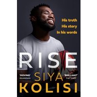 "Rise" book by Siya Kolisi, featuring a smiling man in a white shirt holding a rugby ball against a dark background.