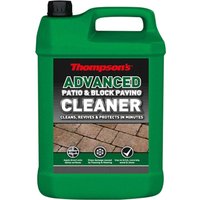 Green Ronseal Patio and Block Paving Cleaner bottle with black cap and moss guard protection label.