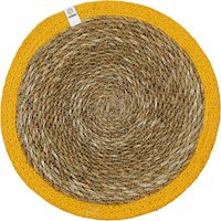 Round seagrass and jute tablemat with yellow border, set of 6.
