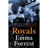 "Royals book by Emma Forrest, cover showing a black and white party scene with people in formal attire"