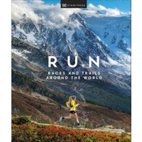 Book cover "Run" with a runner in yellow on a mountain trail, snowy peaks in the background, blue sky above.