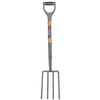 S+J Neverbend Digging Fork with carbon steel tines, wooden handle, and gray D-grip by Spear and Jackson
