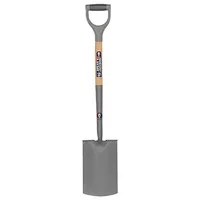 Gray S+J Neverbend Digging Spade with carbon steel blade, wooden handle, and D-grip by Spear and Jackson