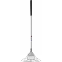 Spear and Jackson lawn rake with tubular steel handle, 48-inch length, black grip, and wide metal tines.