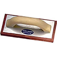 Spear and Jackson sponge float, 9x4 inches, with a beige handle and rectangular base, blue logo on white surface.