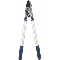 Telescopic bypass loppers with silver extendable handles, black blades, and blue grips by Spear and Jackson.