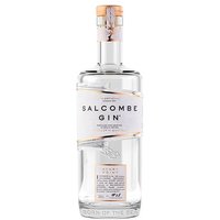 Clear glass bottle of Salcombe Gin 'Start Point' with white label and copper accents, 70cl.