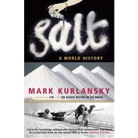"Book titled 'Salt: A World History' by Mark Kurlansky, featuring salt piles and workers on the cover."