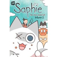 "Saphie the One-Eyed Cat Volume 2 manga with cartoon cat and characters on blue background"
