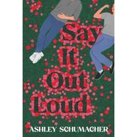 "Say It Out Loud book cover with two illustrated people on green background with red flowers."