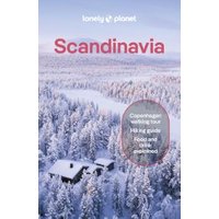 Lonely Planet Scandinavia guidebook with snow-covered forest and cabin on cover.
