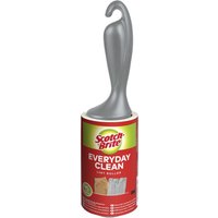 Scotch-Brite lint roller with 30 sheets, red label, and gray ergonomic handle with a hook.