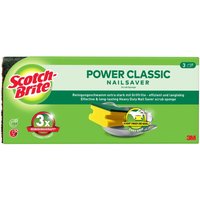 Scotch-Brite pack of 3 yellow and green nail saver scrub sponges in branded packaging.
