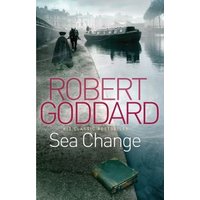 "Sea Change book by Robert Goddard, cover with canal scene, moored boat, and two figures walking on cobblestone path"