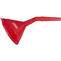 Red Sealey angled oval funnel with a long spout and integrated filter.