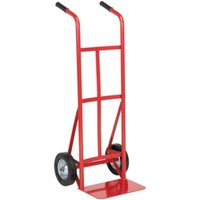 Red Sealey CST983 sack truck trolley with black handles and two black wheels.