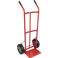 Red Sealey CST987 sack truck trolley with black handles and two large rubber wheels.