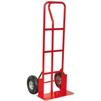 Red Sealey CST988 sack truck trolley with two black wheels and a tall handle frame.