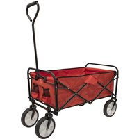 Red Sealey folding canvas trolley with black metal frame, four large wheels, and adjustable handle.