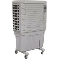 Sealey SAC125 portable air cooler, gray with louvered vents, large water tank, and caster wheels.