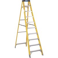 Yellow Sealey Trade fibreglass step ladder with eight steps and non-slip feet.