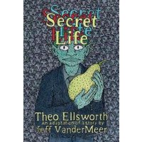 "Graphic novel 'Secret Life' featuring a green creature holding a pear, intricate patterned background"