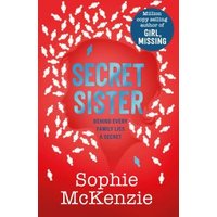 Red book cover titled "Secret Sister" by Sophie McKenzie, surrounded by white leaf patterns.