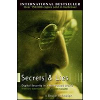 "Secrets and Lies book with green cover, featuring a man's face with glasses and digital code overlay"