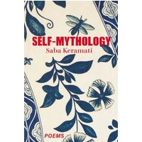 Poetry book "Self-Mythology" with blue floral and insect design on cream background.