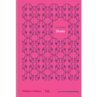 Pink hardcover book titled "Shoes" with intricate black floral pattern design.