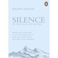 Light blue book cover of "Silence" by Erling Kagge, featuring mountain illustration and Penguin logo.