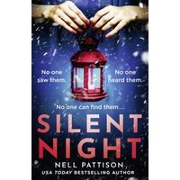 "Silent Night book cover with red lantern, snowflakes, and hands holding the lantern against a dark blue background."