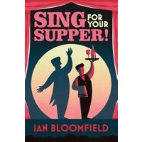"Sing for Your Supper! book cover with silhouettes of a singing chef and waiter holding a tray against a red and pink backdrop"