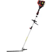 Red and black SIP 8231 31cc 4-Stroke petrol multi tool with long silver shaft and hedge trimmer attachment.