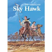 "Sky Hawk graphic novel cover with two riders on horseback, one holding a spear, set against a blue sky backdrop"