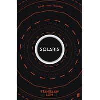 Black book cover of "Solaris" by Stanisław Lem with concentric orange circles and white title text.
