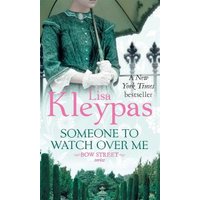 "Green dress woman with umbrella on 'Someone to Watch Over Me' book cover by Lisa Kleypas, Bow Street series."