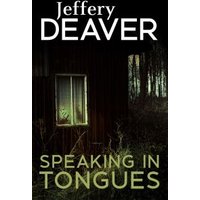"Speaking in Tongues" book cover with dark forest scene, illuminated window, and bold white title text at top.