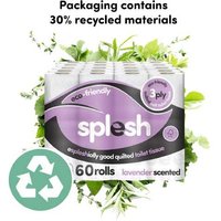 Splesh Lavender Delight 3-ply toilet tissue, lavender-scented, bulk pack, FSC certified, with eco-friendly packaging.