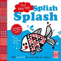 "Colorful baby book 'Splish Splash' with fish illustration, red and blue patterns, and textured elements for exploration"