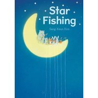 Children's book "Star Fishing" cover with animals on a crescent moon against a blue sky.