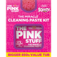 Pink Stardrops cleaning paste kit with 850g tub, bold white text, and vibrant packaging.