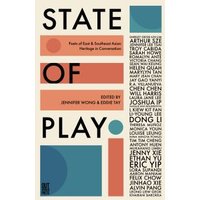 "State of Play book with bold text, geometric shapes, and a list of authors on a cream and multicolored cover"