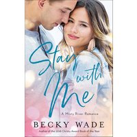 "Stay With Me" book cover featuring a couple embracing, pastel colors, and cursive title text.